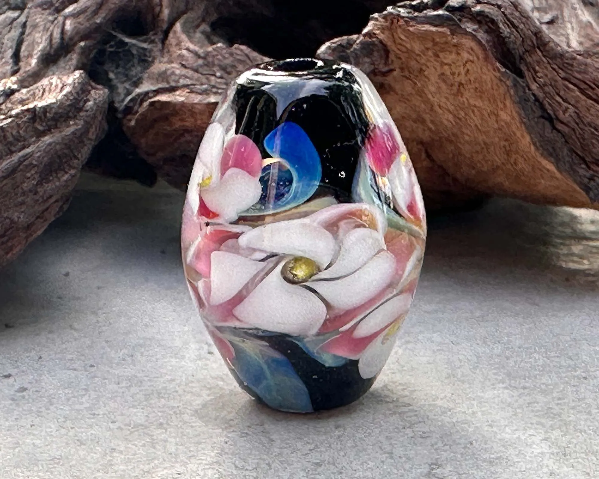 Pink & White Floral Lampwork Focal Bead SRA