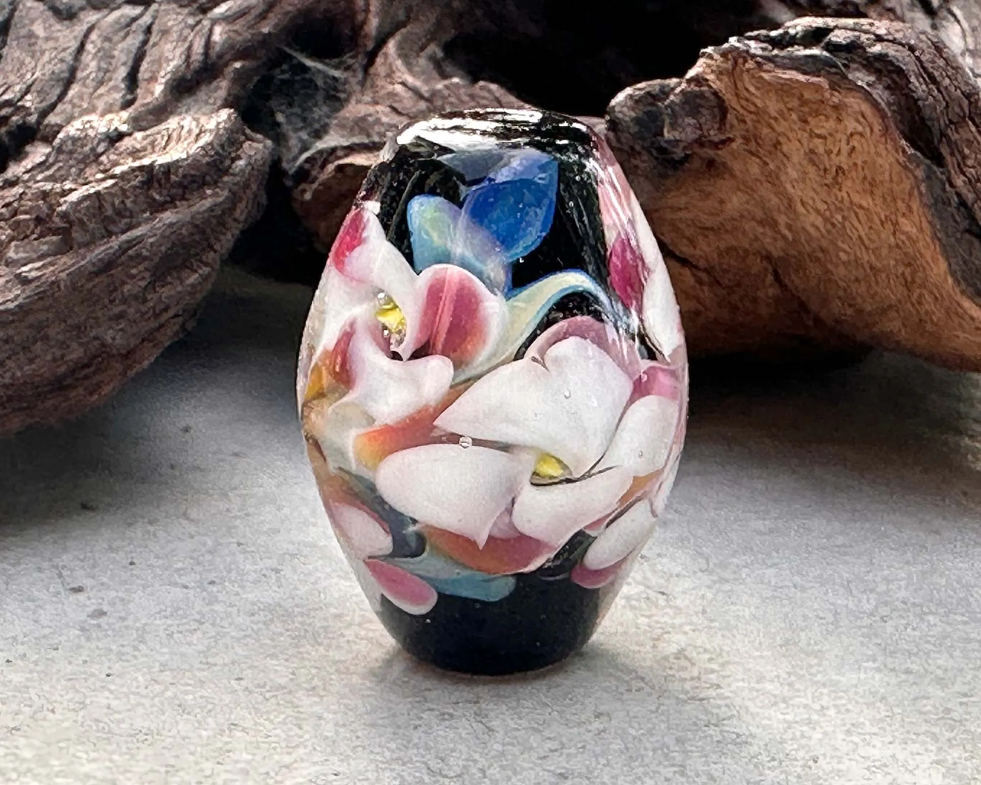 Pink & White Floral Lampwork Focal Bead SRA