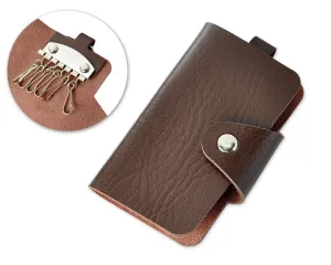 Portable PU Leather Snap Button Closure Key Case - Brown