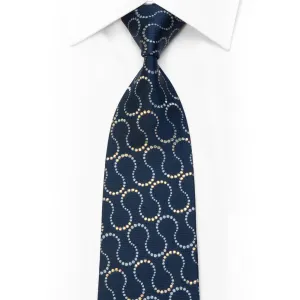 Renoma Silk Tie Silver Waves On Navy Sparkling With Rhinestones