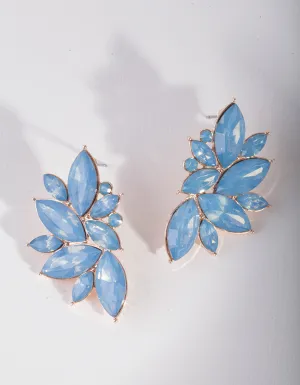 Rose Gold Blue Gem Stud Earrings