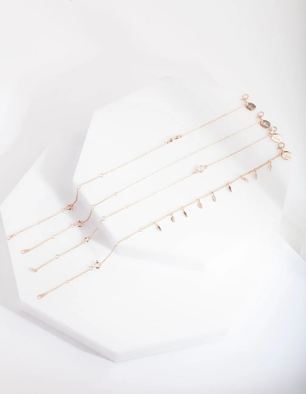 Rose Gold Leaf Infinity Bracelet Anklet 4-Pack