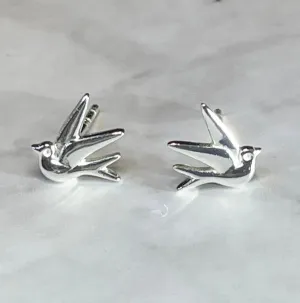 Silver Swallow Stud Earrings (KM79)