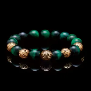 The Alpha | Gold Classic Green Tiger Eye Beaded Bracelet