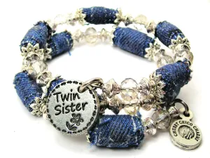 Twin Sister Circle Blue Jean Beaded Wrap Bracelet