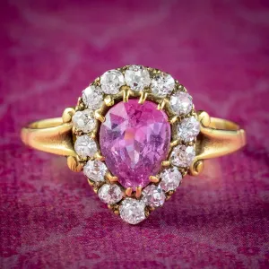 Victorian Style Pink Sapphire Diamond Cluster Ring 0.85ct Sapphire