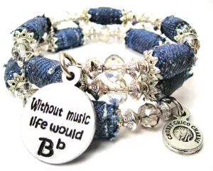 Without Music Life Would B Flat Blue Jean Beaded Wrap Bracelet