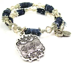 YaYa Victorian Scroll Blue Jean Beaded Wrap Bracelet